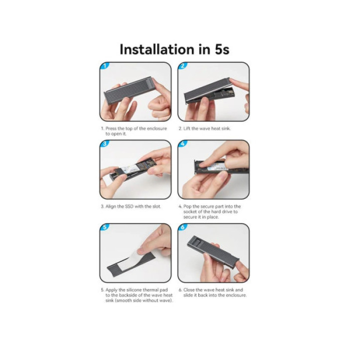 Кишеня зовнішня Vention SSD M.2 (NVME) M-key USB Type-C 3.2 10Gbps Heat Sink Aluminum (KPKH0)