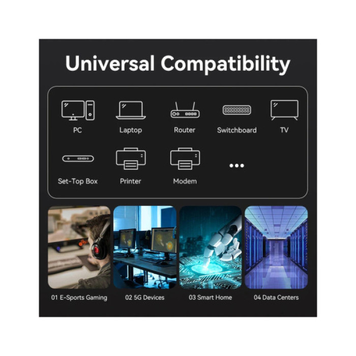 Патч-корд 8м, S/FTP cat 8 RJ-45 black Vention (IKABK)