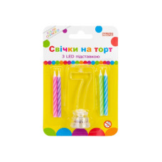 Свічка Maxi 4 шт. на торт з LED підставкою "7", що світиться (MX701007-7)