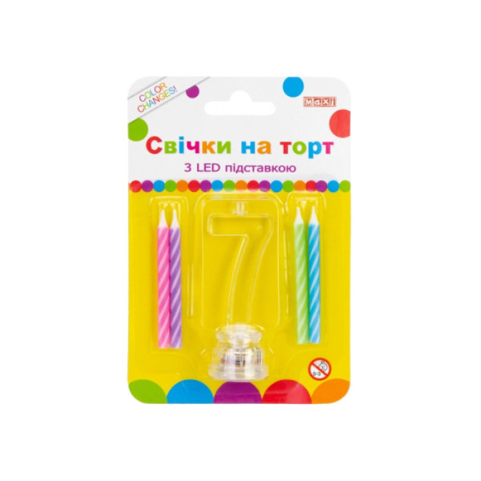 Свічка Maxi 4 шт. на торт з LED підставкою "7", що світиться (MX701007-7)