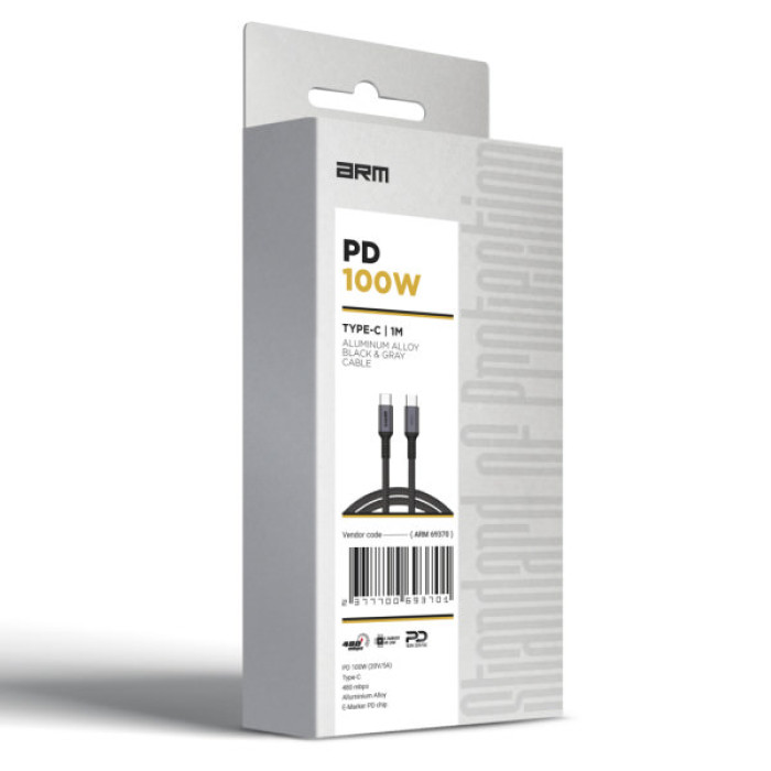 Дата кабель USB-C to USB-C 1.0m PD 100W black-grey Armorstandart (ARM69370)