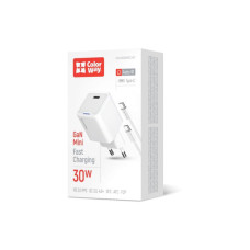 Зарядний пристрій ColorWay GaN Mini 30W PD Port PPS USB-C white + cable Type-C (CW-CHS054PDC-WT)