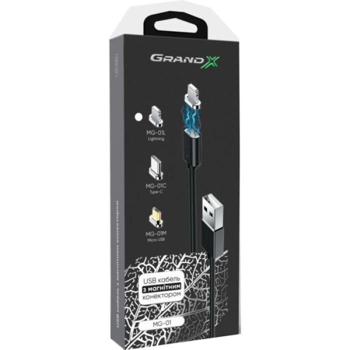 Дата кабель USB 2.0 AM to Lightning 1.0m Magnet Grand-X (MG-01L)