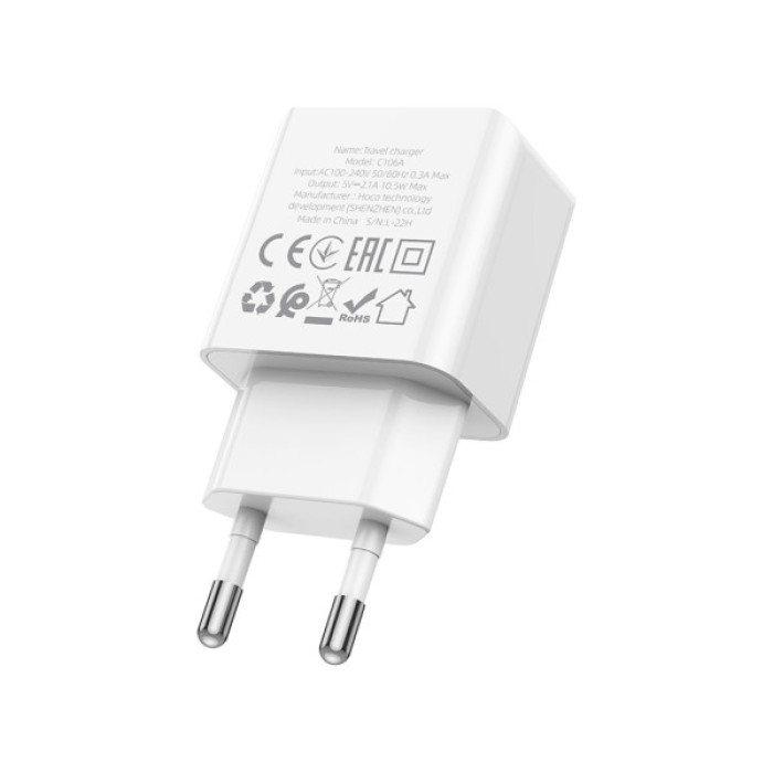 Зарядний пристрій HOCO C106A Leisure USB 10.5W White (6931474783882)