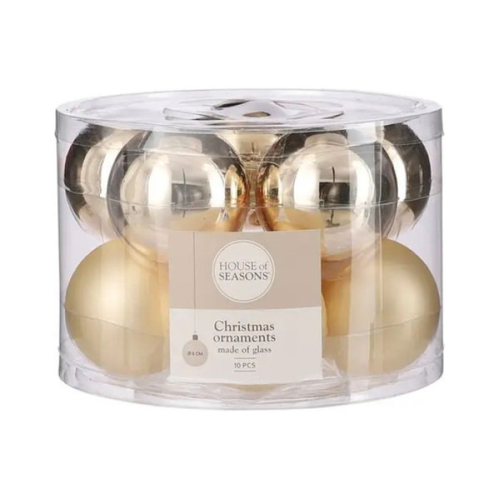 Ялинкова іграшка House Of Seasons Скляні кульки 10 шт D6 см Шампань (8718861800289)