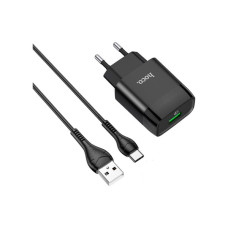 Зарядний пристрій HOCO C72Q Glorious USB QC3.0 + cable USB to USB-C 18W Black (6931474732545)