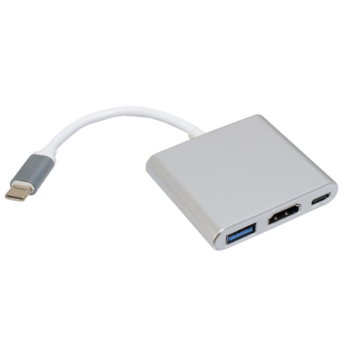 Концентратор Patron USB-C to HDMI + USB 3.0 + USB-C 0.1m silver (ADAPT-PN-TYPE-C-HUB)