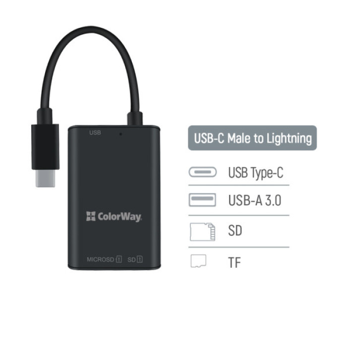 Зчитувач флеш-карт ColorWay USB-C to USB 3.0/SD/MicroSD (CW-CR-02)