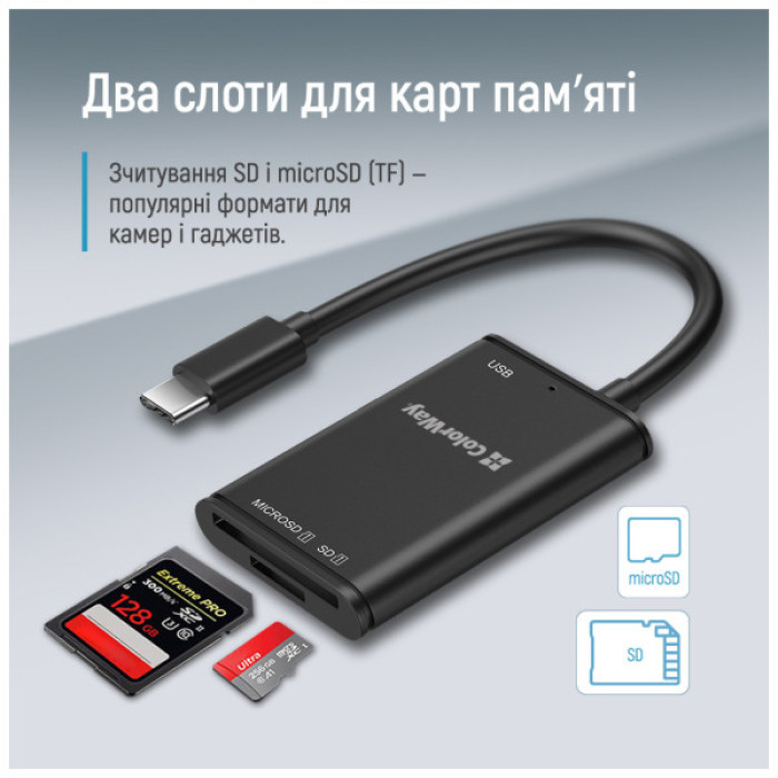 Зчитувач флеш-карт ColorWay USB-C to USB 3.0/SD/MicroSD (CW-CR-02)
