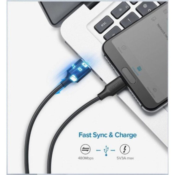 Дата кабель USB 2.0 AM to USB-C 2.0m US287 Black Ugreen (60118)