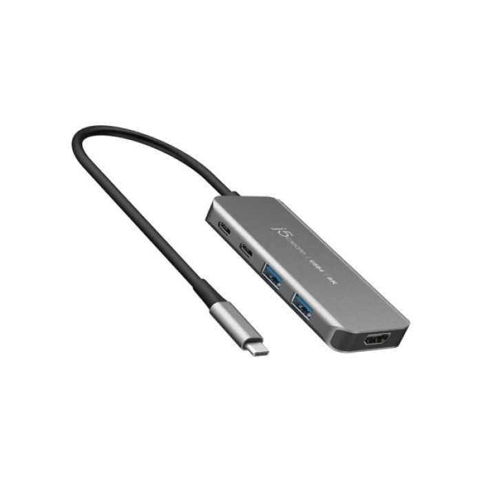 Концентратор J5create USB-C 5-in-1 2xUSB 3.2 10Gbps + 2xUSB-C 10Gbps PD 100W + HDMI 8K gray (JCH453-N)