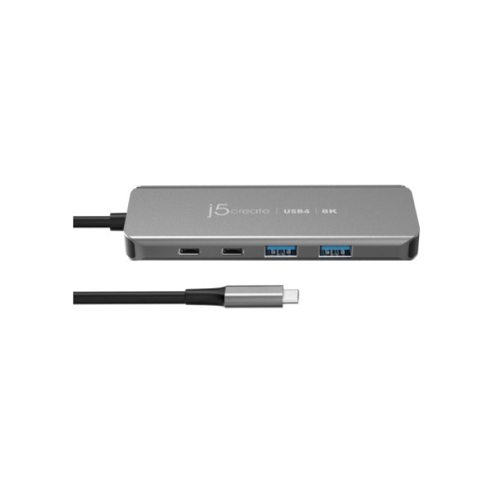 Концентратор J5create USB-C 5-in-1 2xUSB 3.2 10Gbps + 2xUSB-C 10Gbps PD 100W + HDMI 8K gray (JCH453-N)