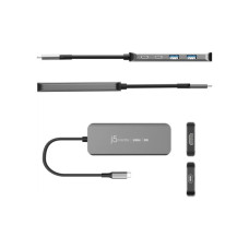 Концентратор J5create USB-C 5-in-1 2xUSB 3.2 10Gbps + 2xUSB-C 10Gbps PD 100W + HDMI 8K gray (JCH453-N)