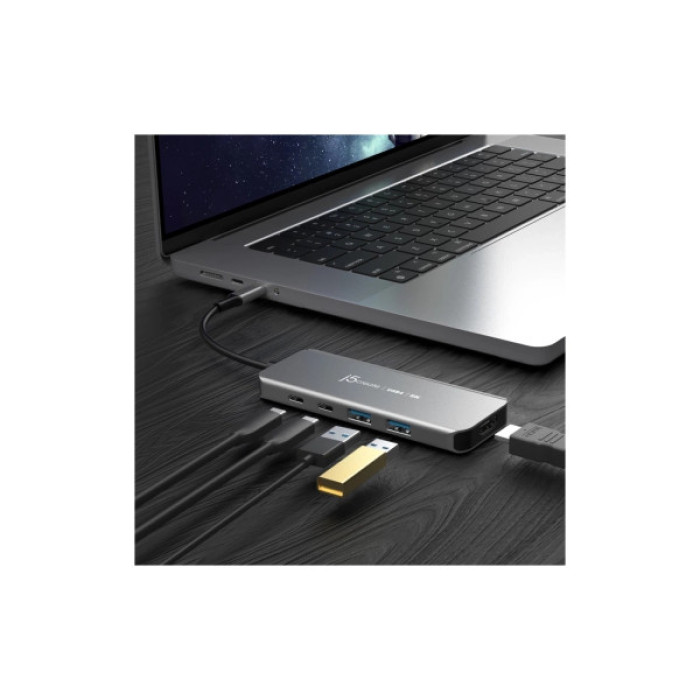 Концентратор J5create USB-C 5-in-1 2xUSB 3.2 10Gbps + 2xUSB-C 10Gbps PD 100W + HDMI 8K gray (JCH453-N)